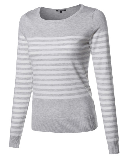 Women's Round Neck Striped Pullover Long Sleeve Top