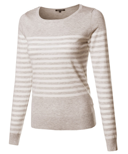 Women's Round Neck Striped Pullover Long Sleeve Top