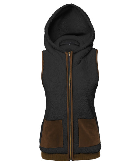 Women's Soft Fur Vest With Hood 