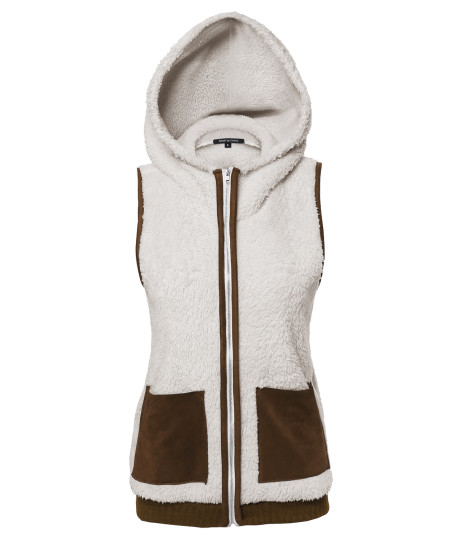 Women's Soft Fur Vest With Hood 