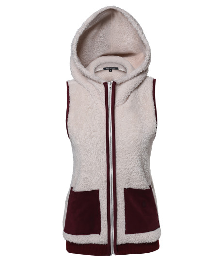 Women's Soft Fur Vest With Hood 