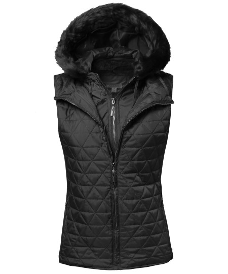 Women's Quilted Mediumweight Vest With Detachable Hood 