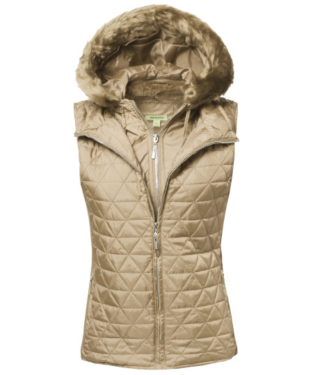 Women's Quilted Mediumweight Vest With Detachable Hood 