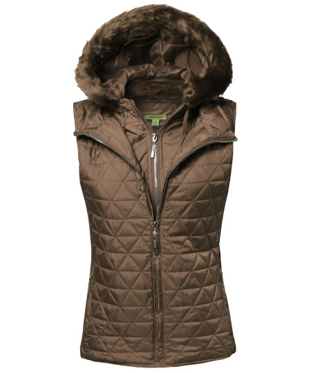 Women's Quilted Mediumweight Vest With Detachable Hood 