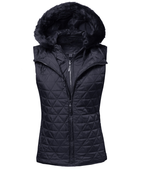 Women's Quilted Mediumweight Vest With Detachable Hood 