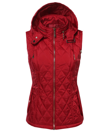 Women's Quilted Zip Up Vest With Detachable Hood