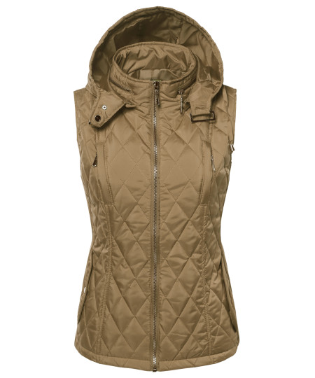 Women's Quilted Zip Up Vest With Detachable Hood