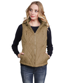 Women's Quilted Zip Up Vest With Detachable Hood