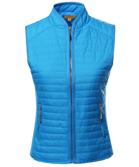 Women's Solid Basic Quilted Vest W/ Side Rib Panel Details