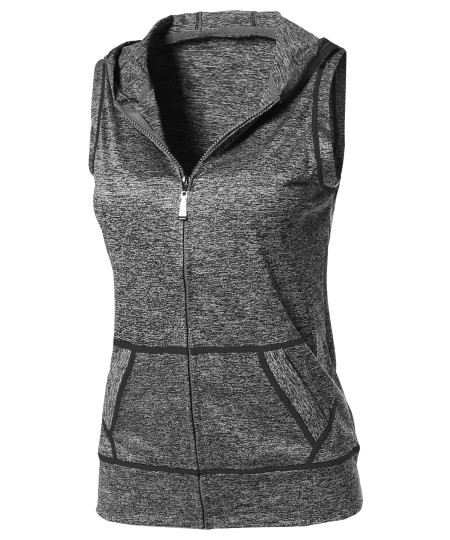 Women's Sports Yoga Workout Training Stretch Hooded Zipper Vest