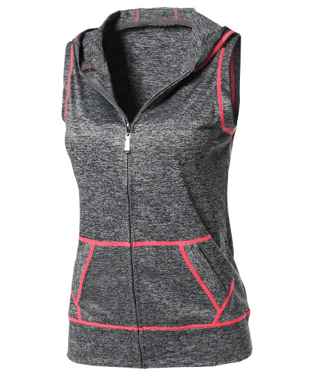 Women's Sports Yoga Workout Training Stretch Hooded Zipper Vest