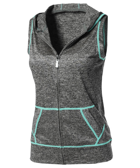 Women's Sports Yoga Workout Training Stretch Hooded Zipper Vest