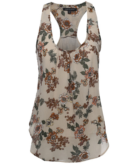 Women's Floral Scoop Neck Racerback Cami Tank Top