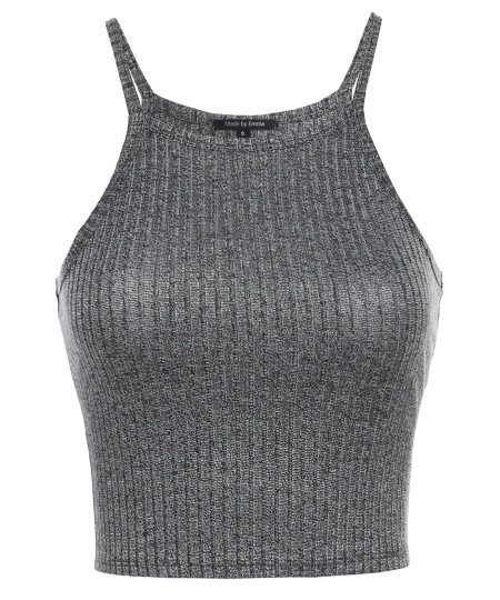 Women's Basic Sleeveless Spaghetti Strap Ribbed Cropped Tank Top