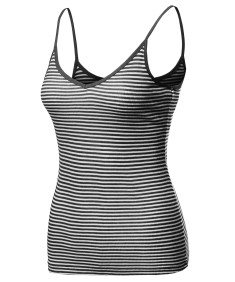 Women's Basic Stripe Spaghetti Strap V-Neck Cami Tank Top