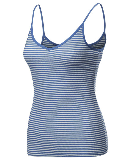 Women's Basic Stripe Spaghetti Strap V-Neck Cami Tank Top