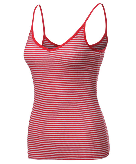 Women's Basic Stripe Spaghetti Strap V-Neck Cami Tank Top