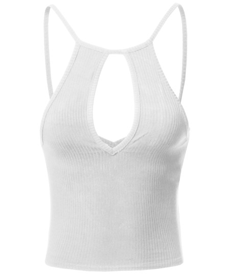 Women's Basic Solid Sleeveless Ripped Cross Back Strap Crop Tank Top