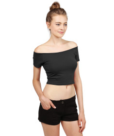 Women's Basic Solid Short Sleeve Off Shoulder Crop Tank Top