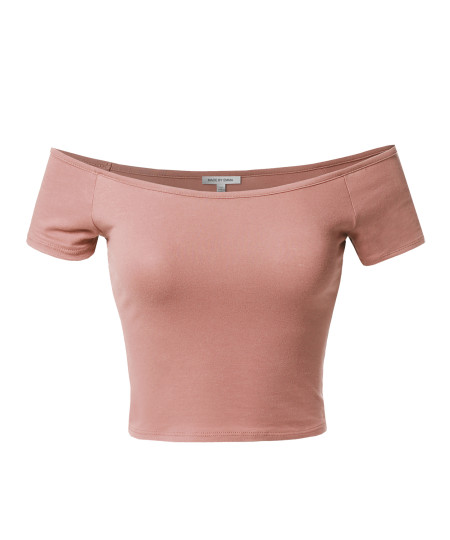 Women's Basic Solid Short Sleeve Off Shoulder Crop Tank Top