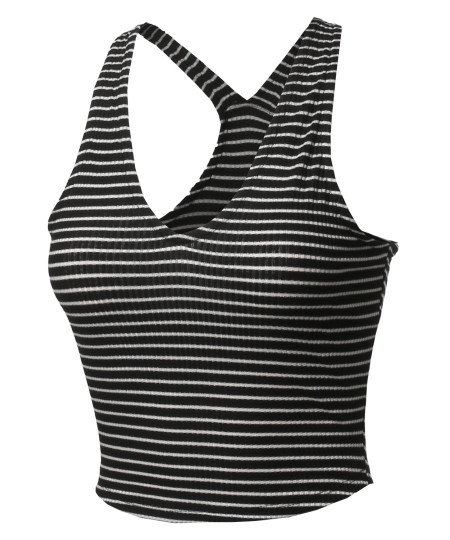 Women's Basic Solid Sleeveless Ripped Racer Back Crop Tank Top