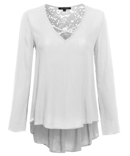 Women's Boho Long Sleeve Top with Lace Back