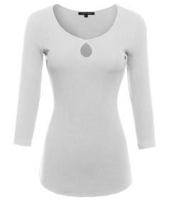Women's Ribbed 3/4 Sleeve Top w/ Keyhole Design