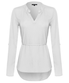 Women's Henley Long Sleeve Blouse w/ Waist Drawstrings