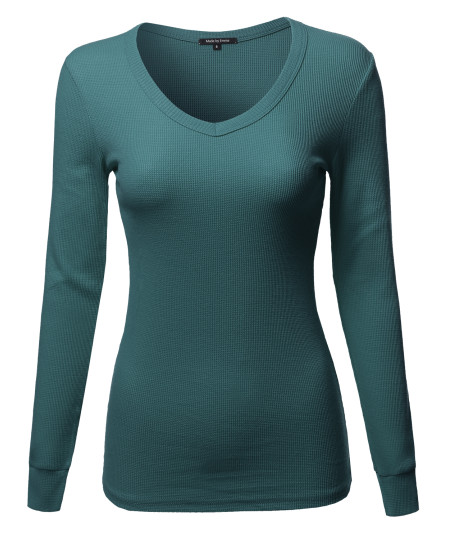 Women's Basic V-neckline Lightweight Thermal T-shirt
