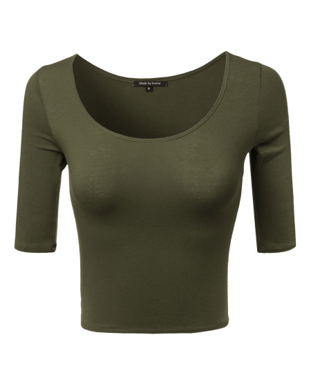 Women's Basic Solid 3/4 Sleeve Crop Top