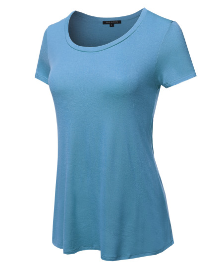 Women's Basic Short Sleeve Rayon Scoop Neck Tee