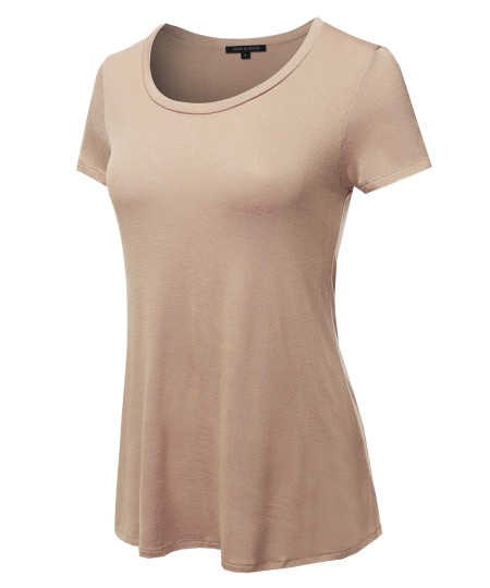 Women's Basic Short Sleeve Rayon Scoop Neck Tee