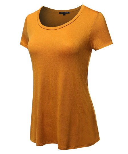 Women's Basic Short Sleeve Rayon Scoop Neck Tee