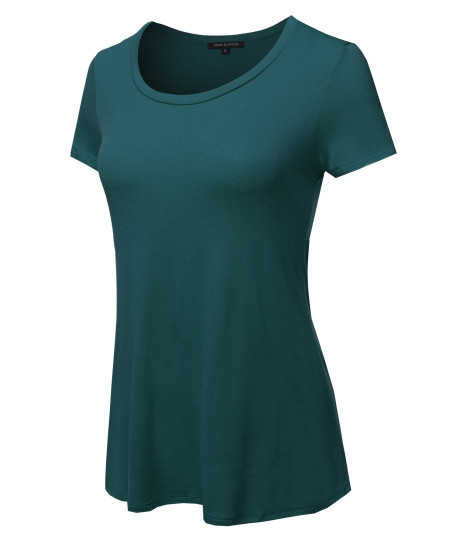 Women's Basic Short Sleeve Rayon Scoop Neck Tee