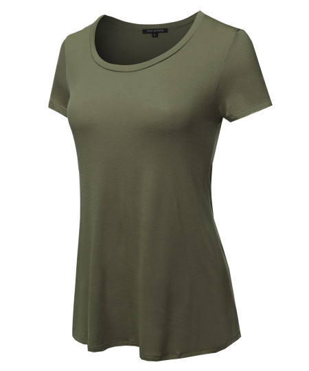 Women's Basic Short Sleeve Rayon Scoop Neck Tee