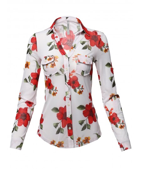 Women's Casual Printed See-through Mesh Blouse Shirt