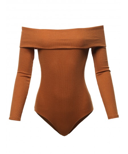 Women's Solid Off The Shoulder Bodycon Knitted Bodysuit