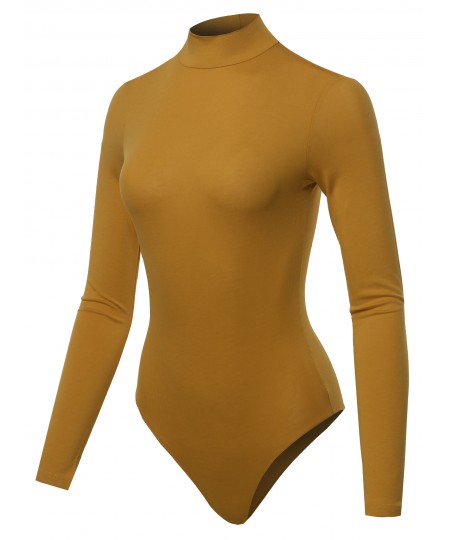 Women's Solid Long Sleeve Mock Neck Bodysuit