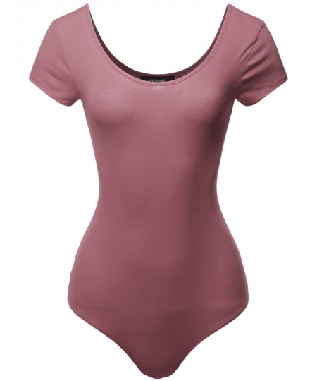 Women's Solid Cotton Based Scoop Front and Back Cap Sleeves Bodysuit