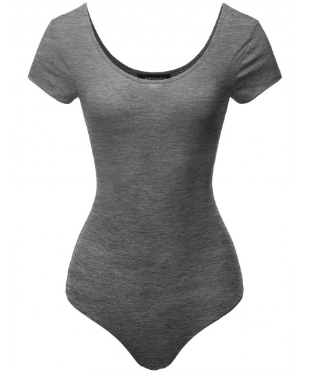 Women's Solid Cotton Based Scoop Front and Back Cap Sleeves Bodysuit