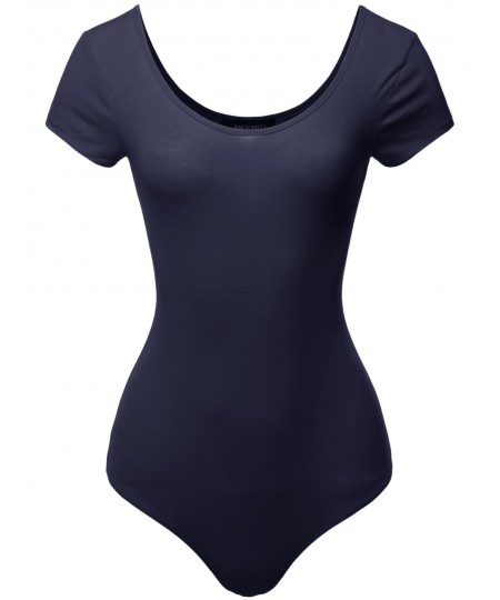 Women's Solid Cotton Based Scoop Front and Back Cap Sleeves Bodysuit