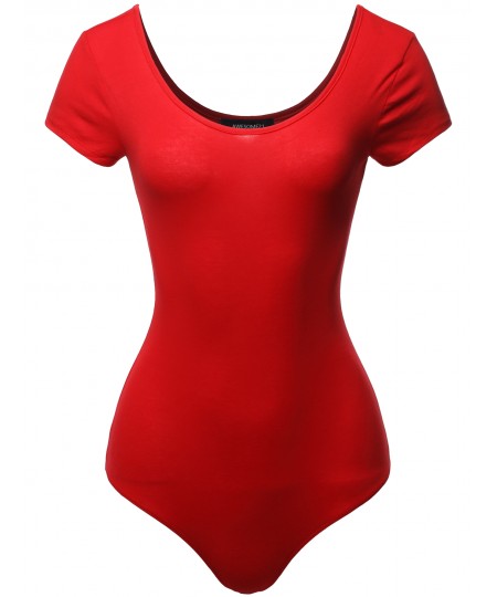 Women's Solid Cotton Based Scoop Front and Back Cap Sleeves Bodysuit