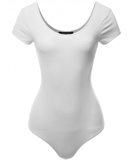 Women's Solid Cotton Based Scoop Front and Back Cap Sleeves Bodysuit
