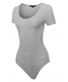 Women's Solid Stretchable Basic Short Sleeve  Bodysuit