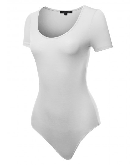 Women's Solid Stretchable Basic Short Sleeve  Bodysuit