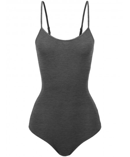 Women's Solid Crew Neck Adjustable Spaghetti Strap Bodysuit