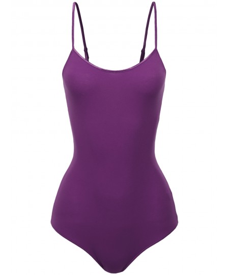 Women's Solid Crew Neck Adjustable Spaghetti Strap Bodysuit