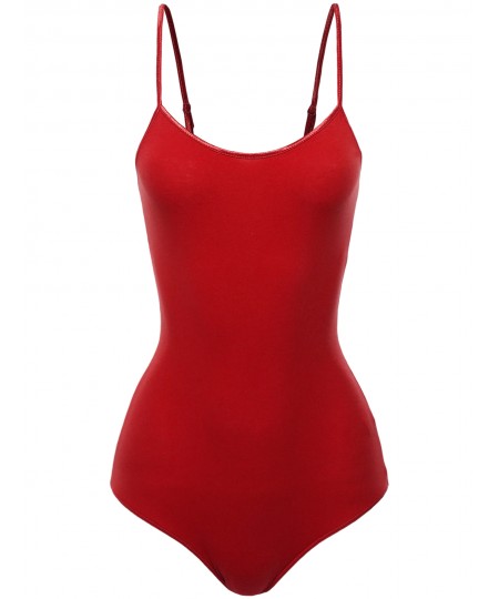 Women's Solid Crew Neck Adjustable Spaghetti Strap Bodysuit