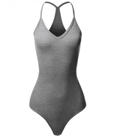 Women's Solid V-Neck Camisole Racer-Back Bodysuit