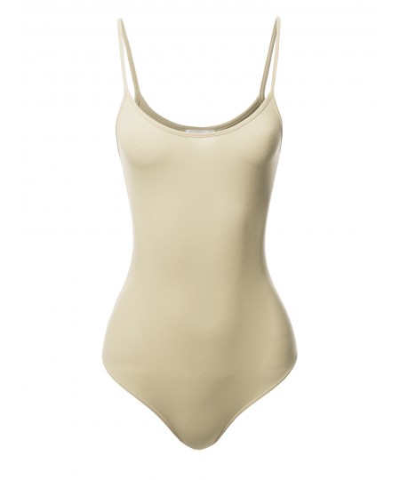 Women's Solid Crew Neck Spaghetti Strap Bodysuit